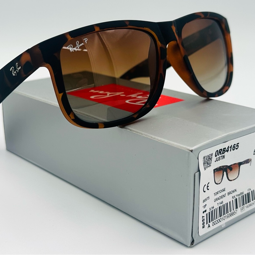 Ray-Ban Justin Polarized Sunglasses RB4165 54mm Tortoise Rubber w/ Gradient Lens - Picture 3 of 8